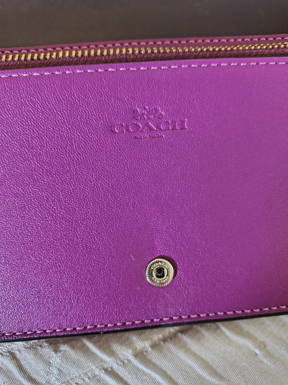 Coach Signature Canvas Wallet Crossbody Brown Purple Leather Phone Bag - Picture 11 of 11